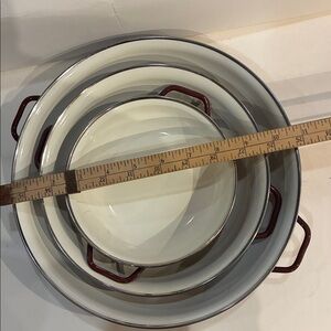 Enamel Bowls 3 Brown/White W/ Handles and Silver Rims No Chips No Flaws